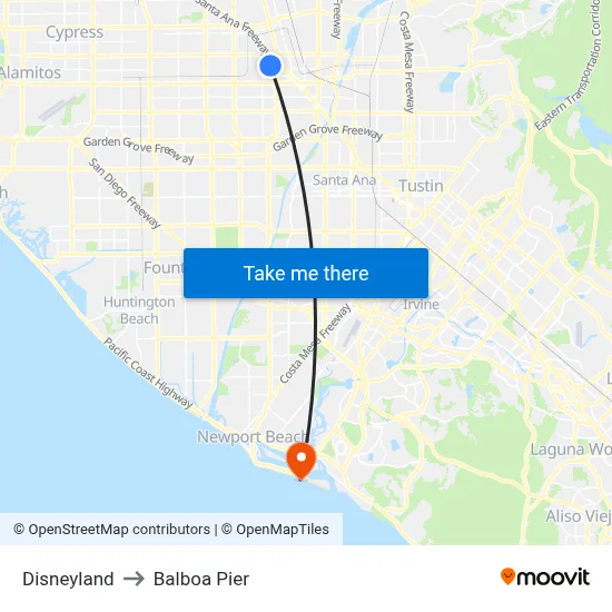 Disneyland to Balboa Pier map