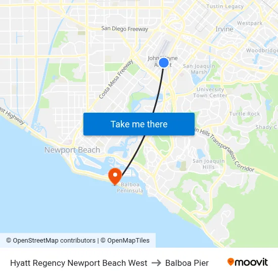 Hyatt Regency Newport Beach West to Balboa Pier map