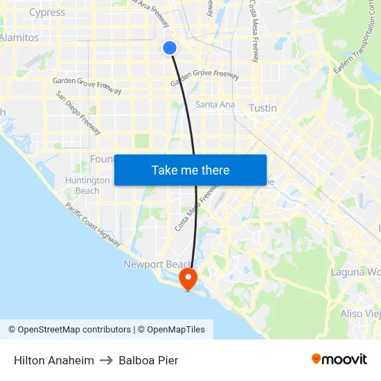 Hilton Anaheim to Balboa Pier map