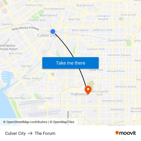 Culver City to The Forum map