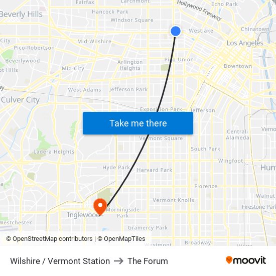 Wilshire / Vermont Station to The Forum map