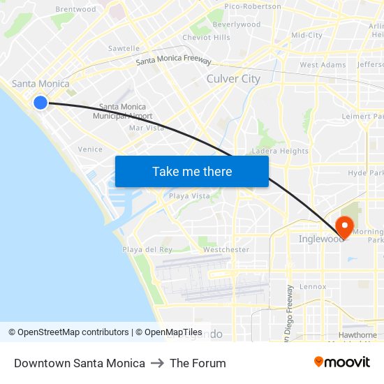 Downtown Santa Monica to The Forum map