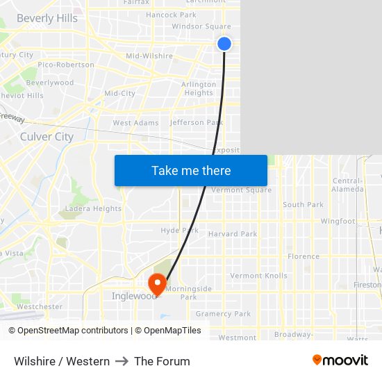 Wilshire / Western to The Forum map