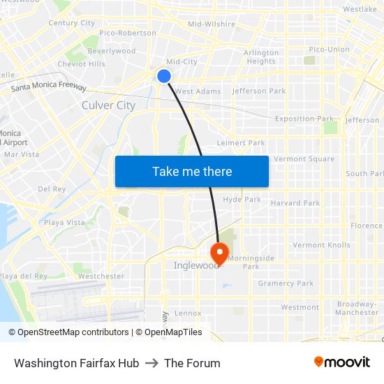 Washington Fairfax Hub to The Forum map