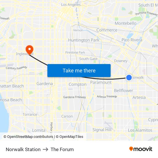 Norwalk Station to The Forum map