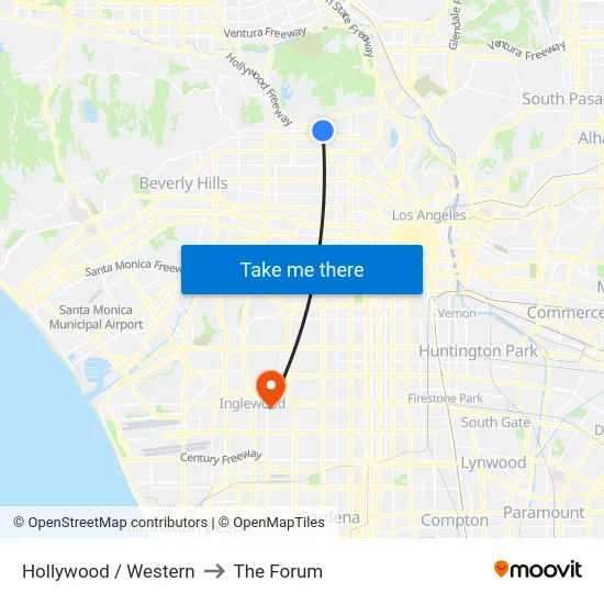 Hollywood / Western to The Forum map