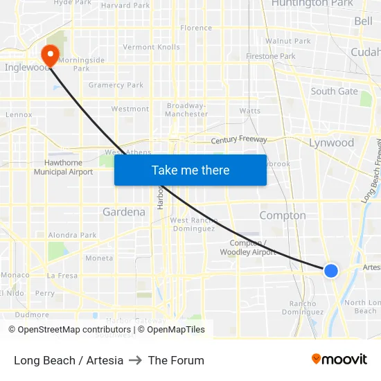 Long Beach / Artesia to The Forum map