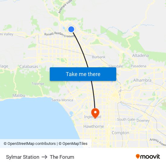 Sylmar Station to The Forum map