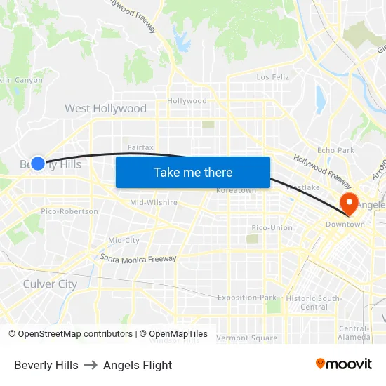 Beverly Hills to Angels Flight map