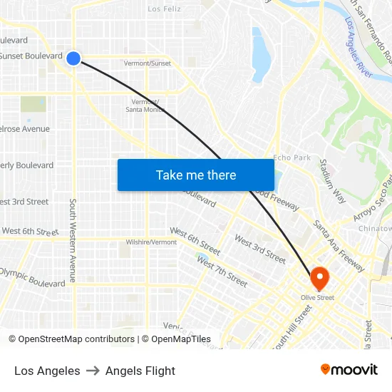 Los Angeles to Angels Flight map