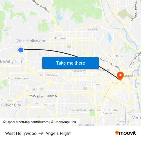 West Hollywood to Angels Flight map