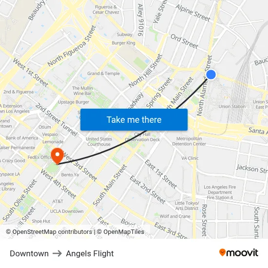 Downtown to Angels Flight map