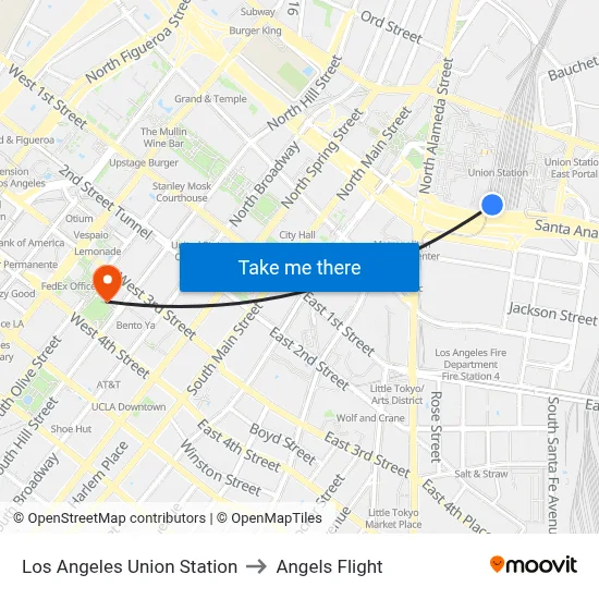 Los Angeles Union Station to Angels Flight map