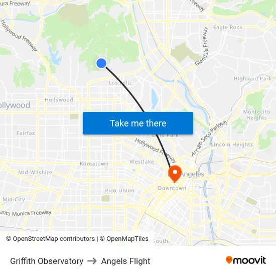 Griffith Observatory to Angels Flight map