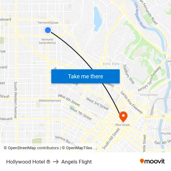 Hollywood Hotel ® to Angels Flight map