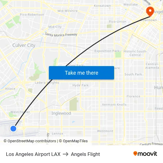 Los Angeles Airport LAX to Angels Flight map