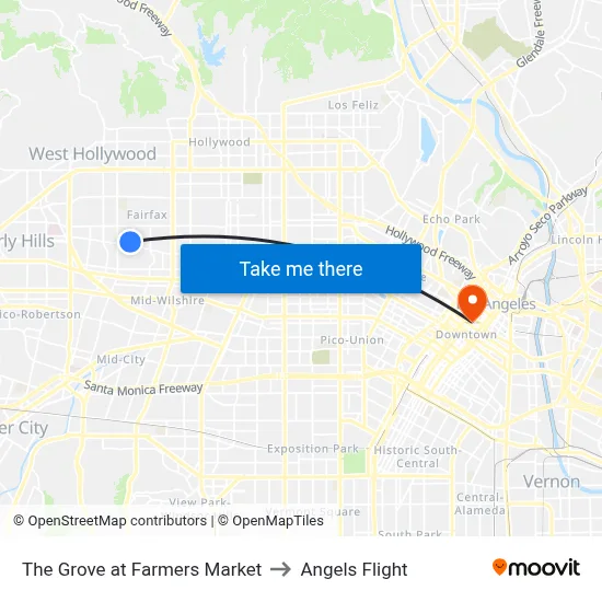 The Grove at Farmers Market to Angels Flight map