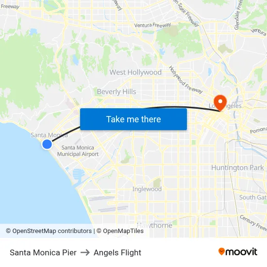 Santa Monica Pier to Angels Flight map