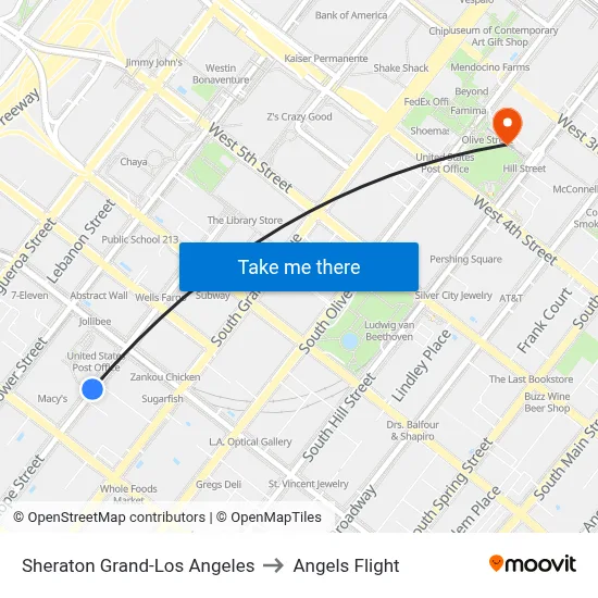 Sheraton Grand-Los Angeles to Angels Flight map