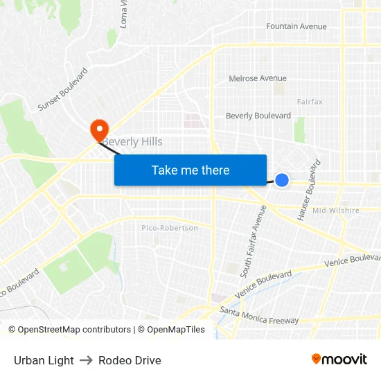 Urban Light to Rodeo Drive map