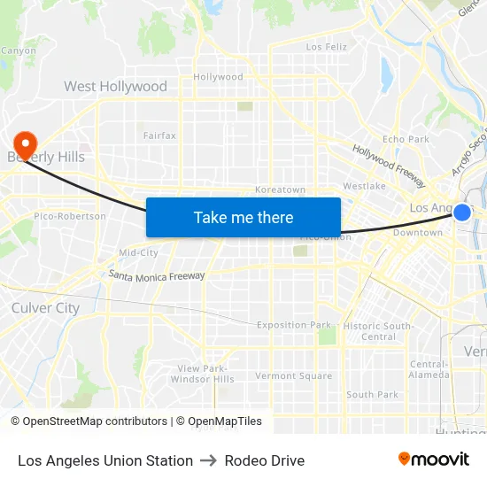 Los Angeles Union Station to Rodeo Drive map