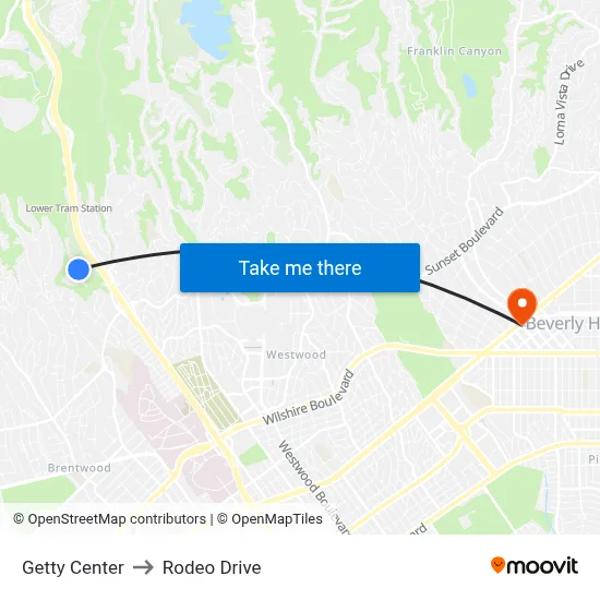 Getty Center to Rodeo Drive map