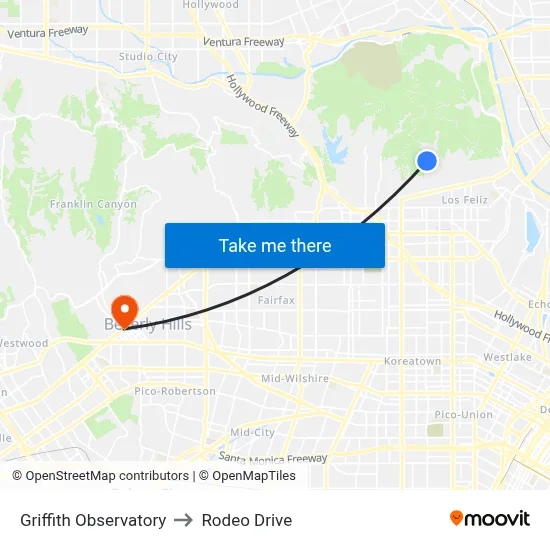 Griffith Observatory to Rodeo Drive map