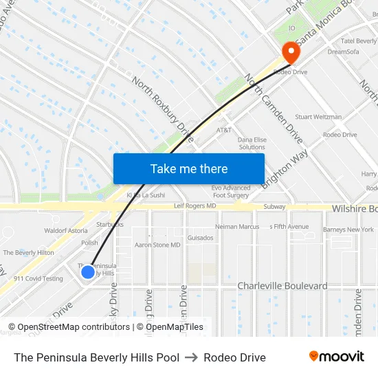 The Peninsula Beverly Hills Pool to Rodeo Drive map