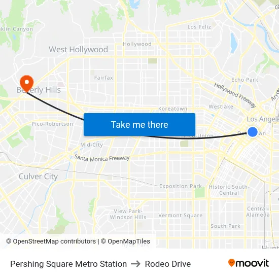 Pershing Square Metro Station to Rodeo Drive map