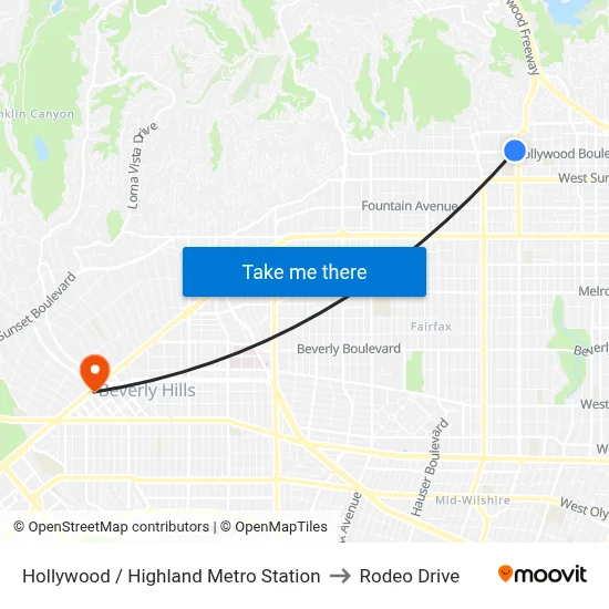 Hollywood / Highland Metro Station to Rodeo Drive map