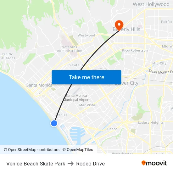 Venice Beach Skate Park to Rodeo Drive map