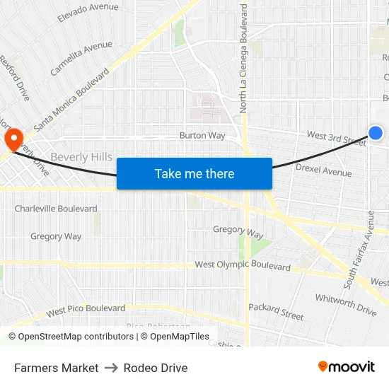 Farmers Market to Rodeo Drive map