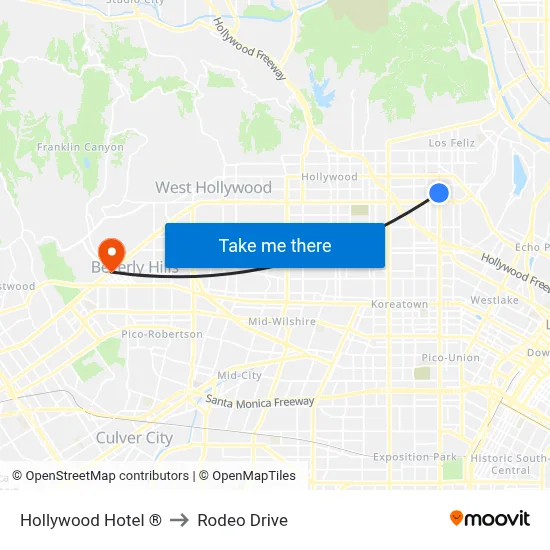 Hollywood Hotel ® to Rodeo Drive map
