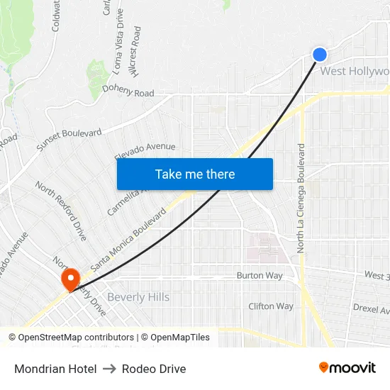Mondrian Hotel to Rodeo Drive map