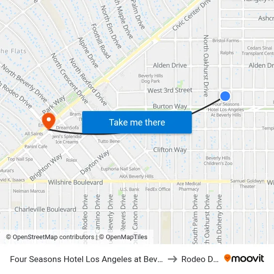 Four Seasons Hotel Los Angeles at Beverly Hills to Rodeo Drive map