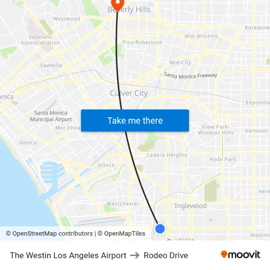 The Westin Los Angeles Airport to Rodeo Drive map