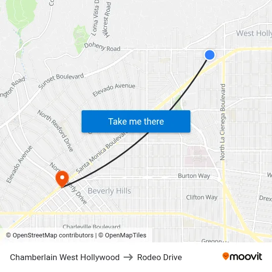 Chamberlain West Hollywood to Rodeo Drive map