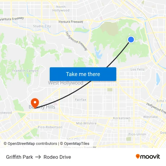 Griffith Park to Rodeo Drive map