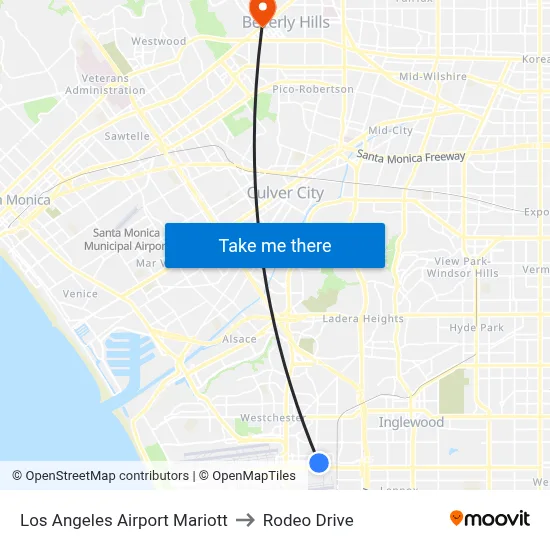 Los Angeles Airport Mariott to Rodeo Drive map