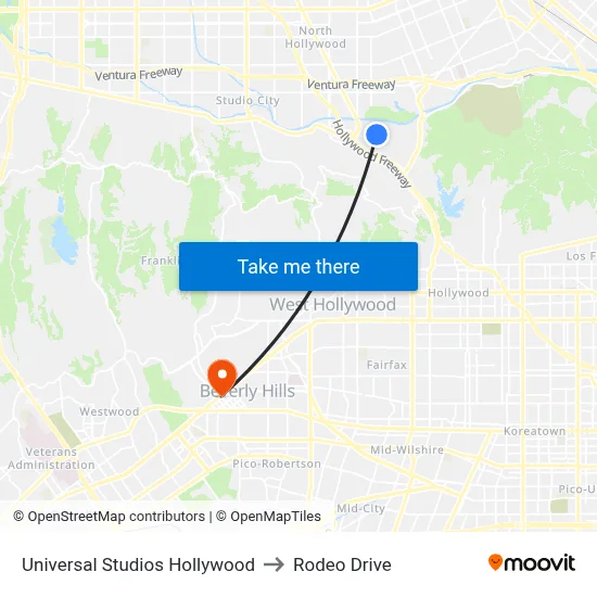Universal Studios Hollywood to Rodeo Drive map