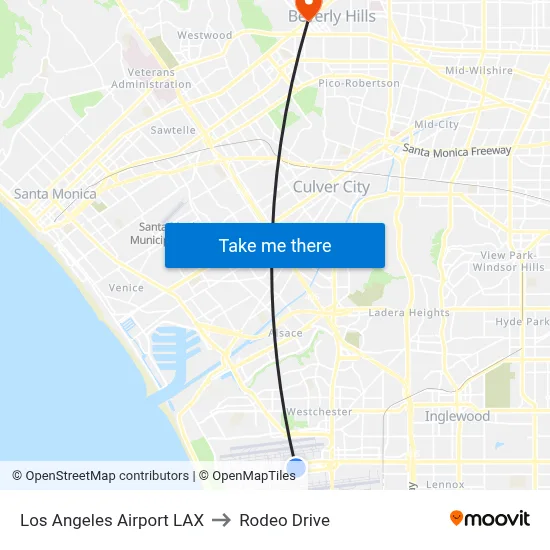 Los Angeles Airport LAX to Rodeo Drive map
