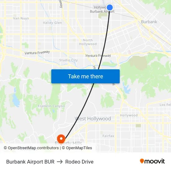 Burbank Airport BUR to Rodeo Drive map