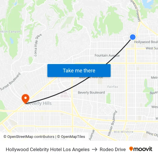 Hollywood Celebrity Hotel Los Angeles to Rodeo Drive map