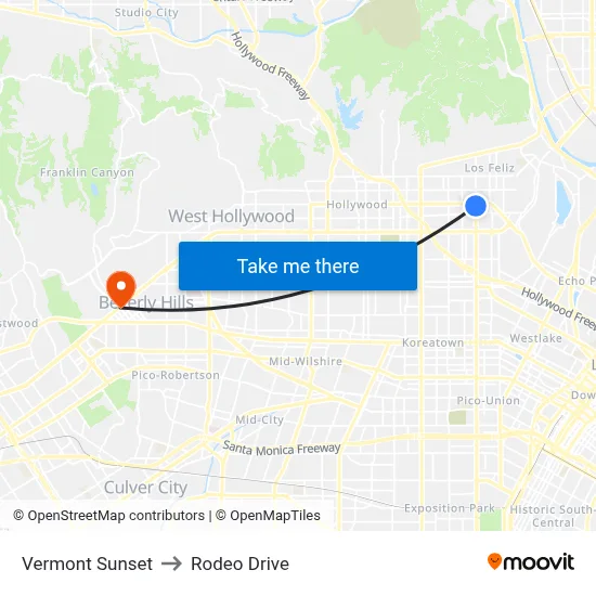 Vermont Sunset to Rodeo Drive map