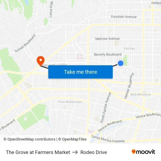 The Grove at Farmers Market to Rodeo Drive map