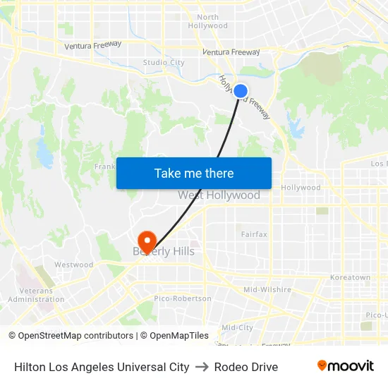 Hilton Los Angeles Universal City to Rodeo Drive map