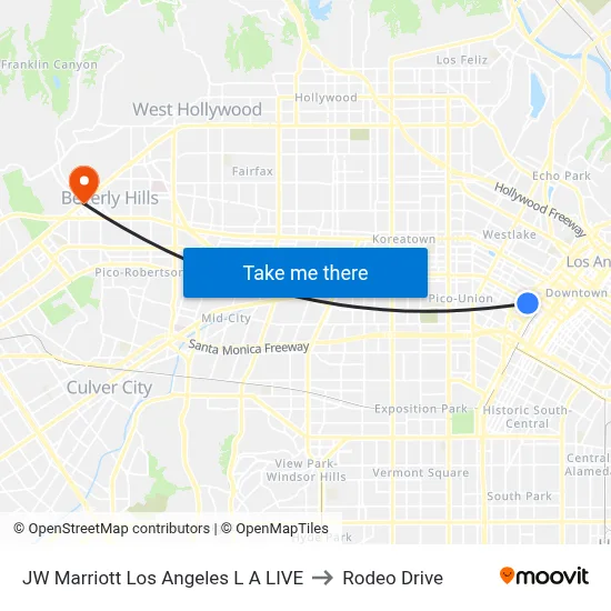 JW Marriott Los Angeles L A LIVE to Rodeo Drive map