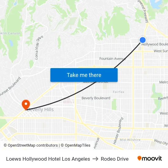 Loews Hollywood Hotel Los Angeles to Rodeo Drive map