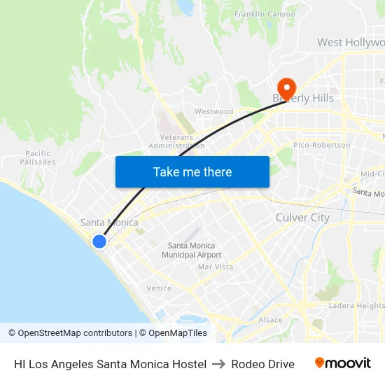 HI Los Angeles Santa Monica Hostel to Rodeo Drive map