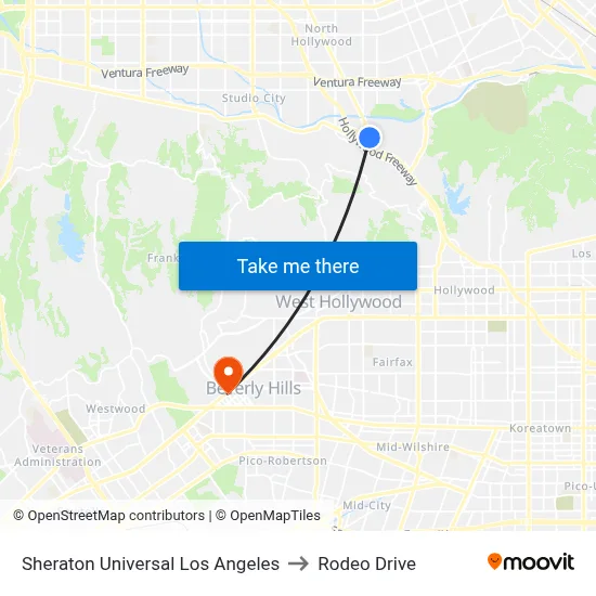 Sheraton Universal Los Angeles to Rodeo Drive map